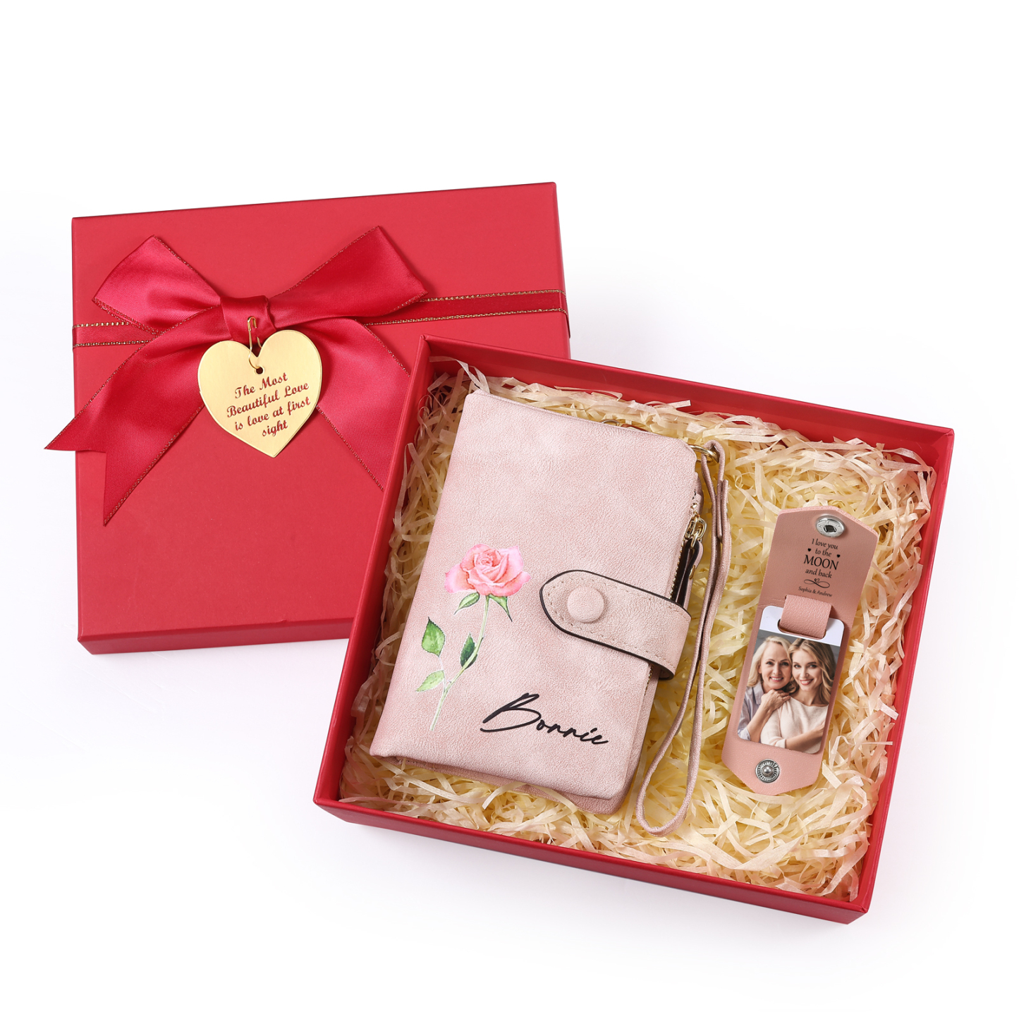 Personalised Leather Wallet & Photo Keyring, and Engraved Wallet Card