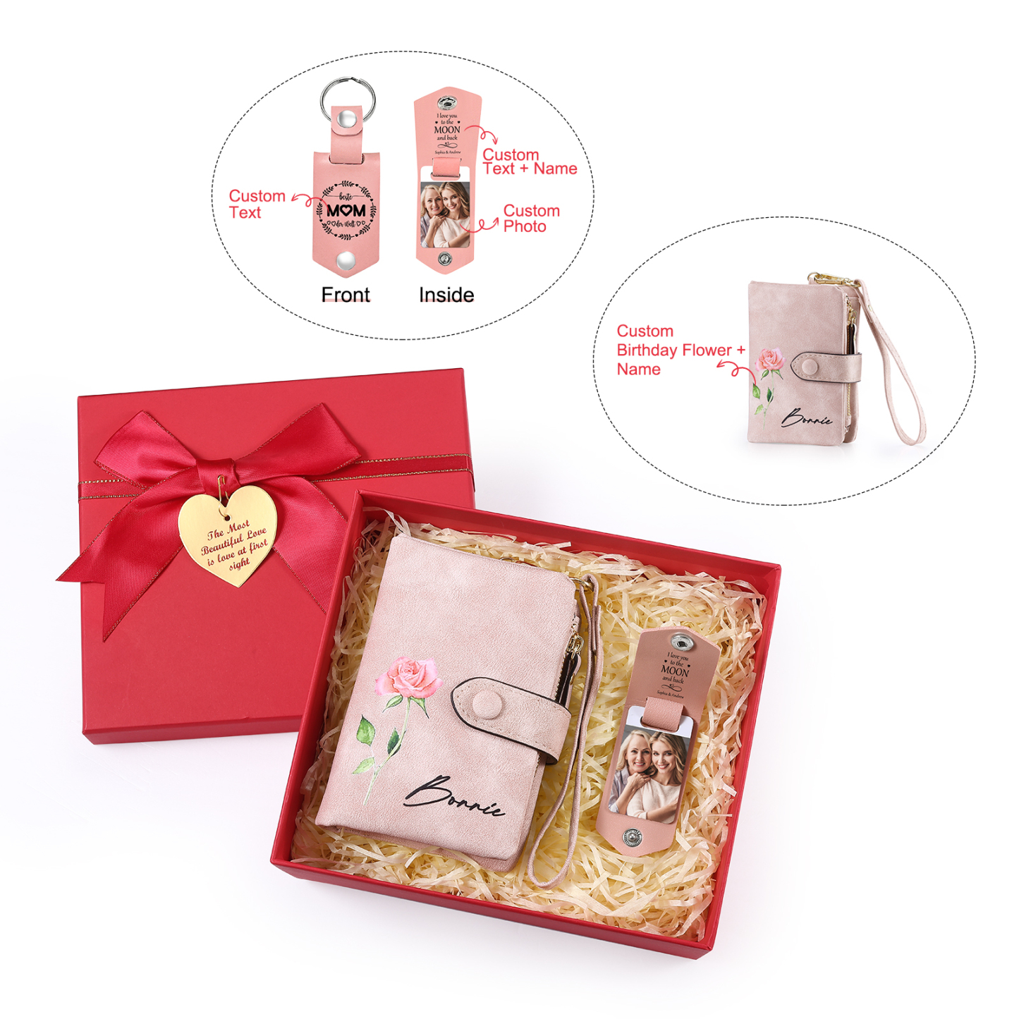 Personalised Women's Wallet Gift Set, Custom Name & Birth Flower Wallet for Her | Jessemade