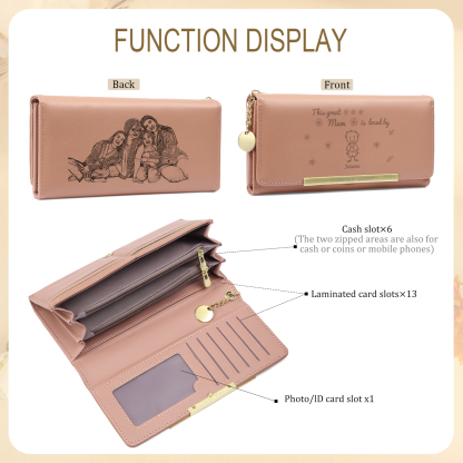 Personalised Women Photo Leather Wallet Purse With Custom 1 Kid And Pet Name –“This Great Mum Is Loved By' - Mother's Day Presents For Mum | Jessemade