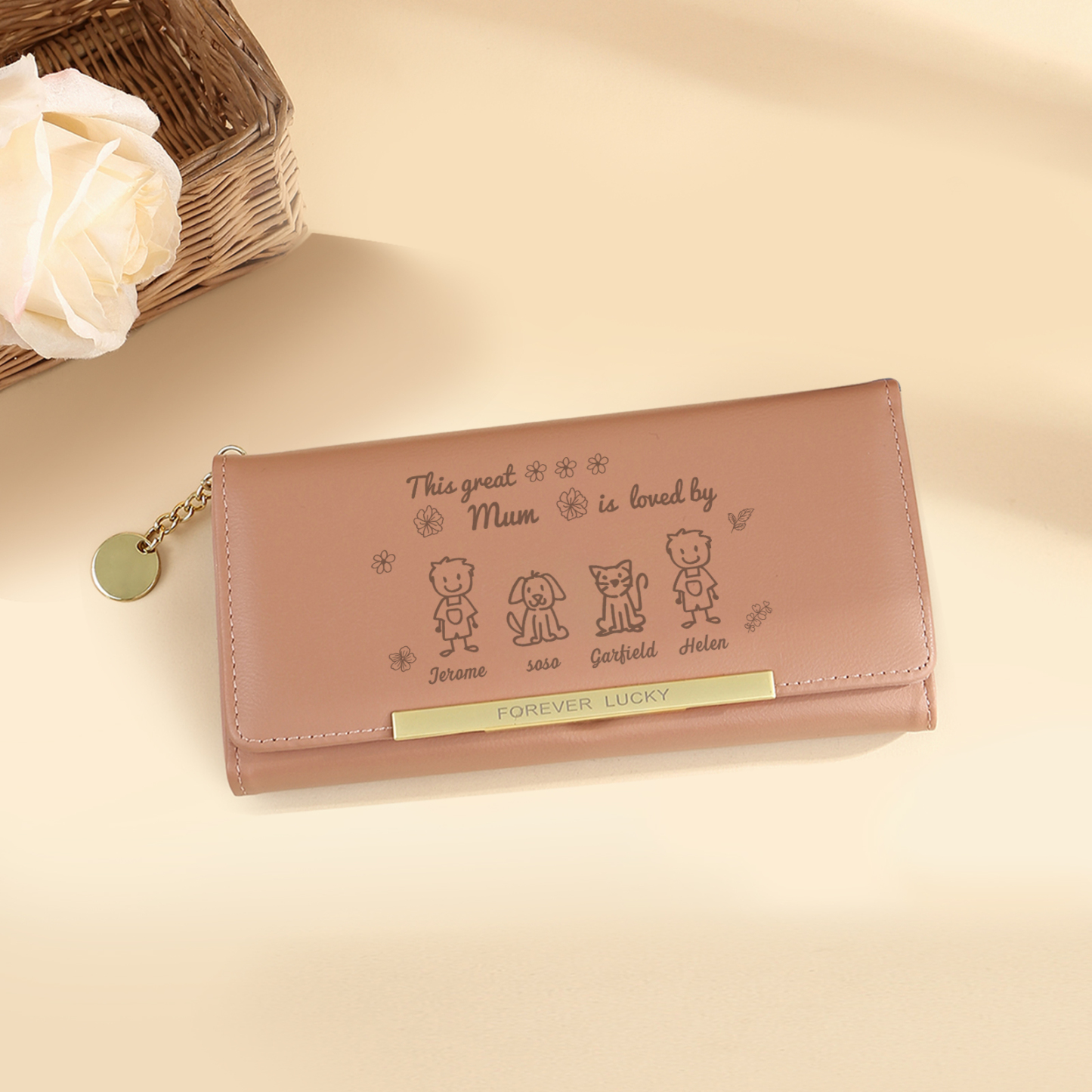 Personalised Women Photo Leather Wallet Purse With Custom 4 Kids And Pet Name –“This Great Mum Is Loved By' - Mother's Day Presents For Mum | Jessemade