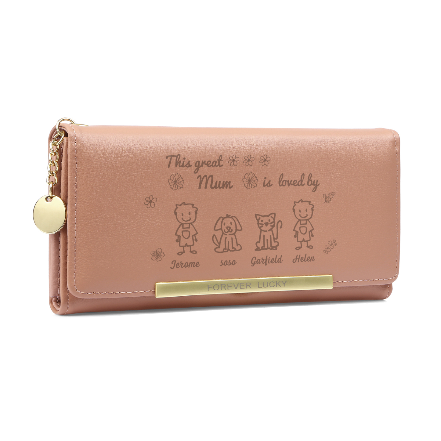 Personalised Women Photo Leather Wallet Purse With Custom 4 Kids And Pet Name –“This Great Mum Is Loved By' - Mother's Day Presents For Mum | Jessemade
