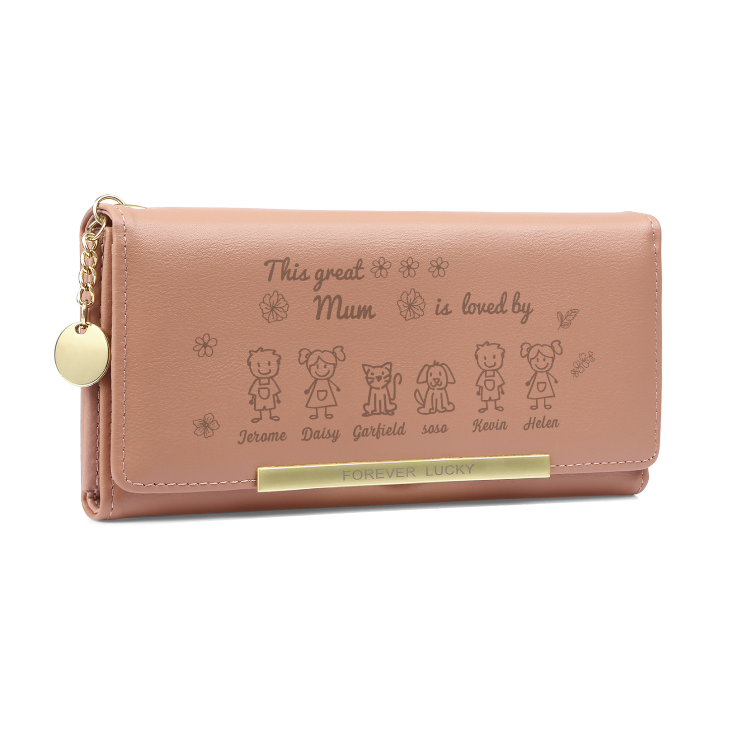 Personalised Women Photo Leather Wallet Purse With Custom 6 Kids And Pet Name –“This Great Mum Is Loved By' - Mother's Day Presents For Mum | Jessemade