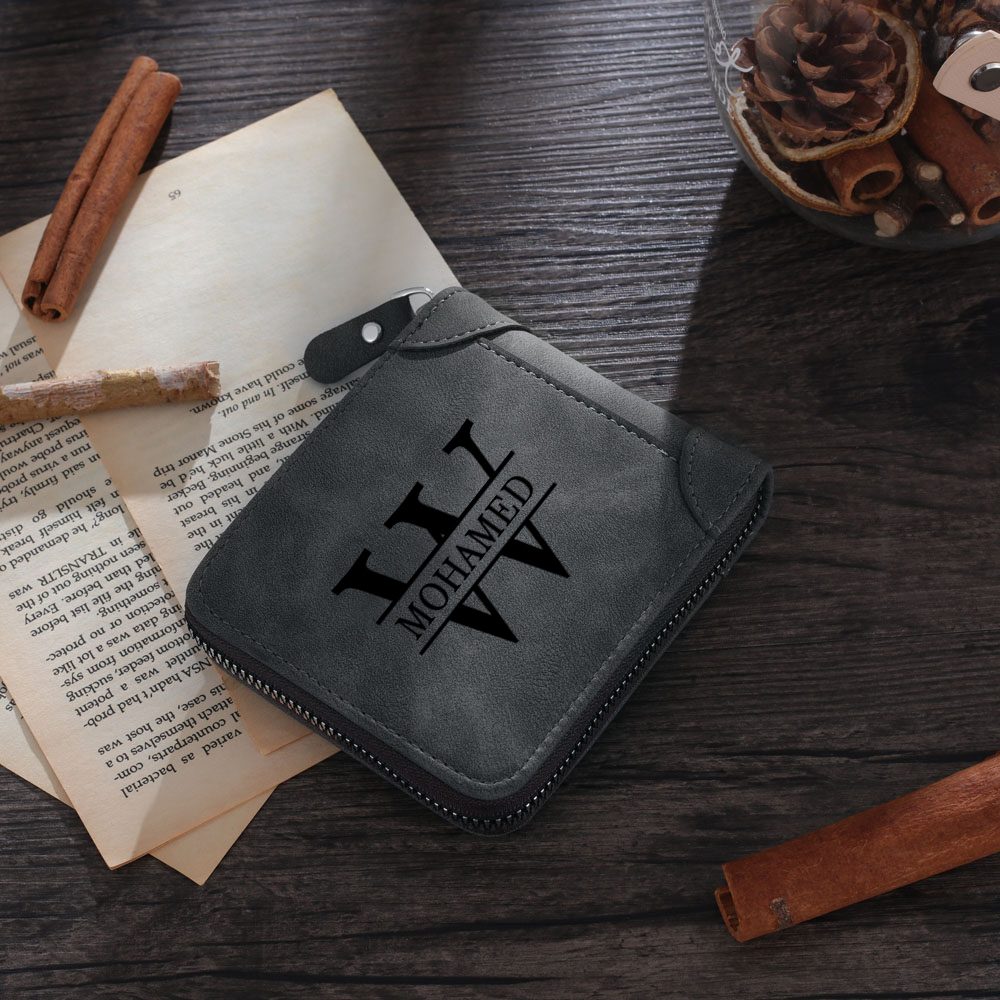 Personalised PU Leather Zip Wallet with Photo Engraving and Initials - Meaningful Gift for Dad | Jessemade