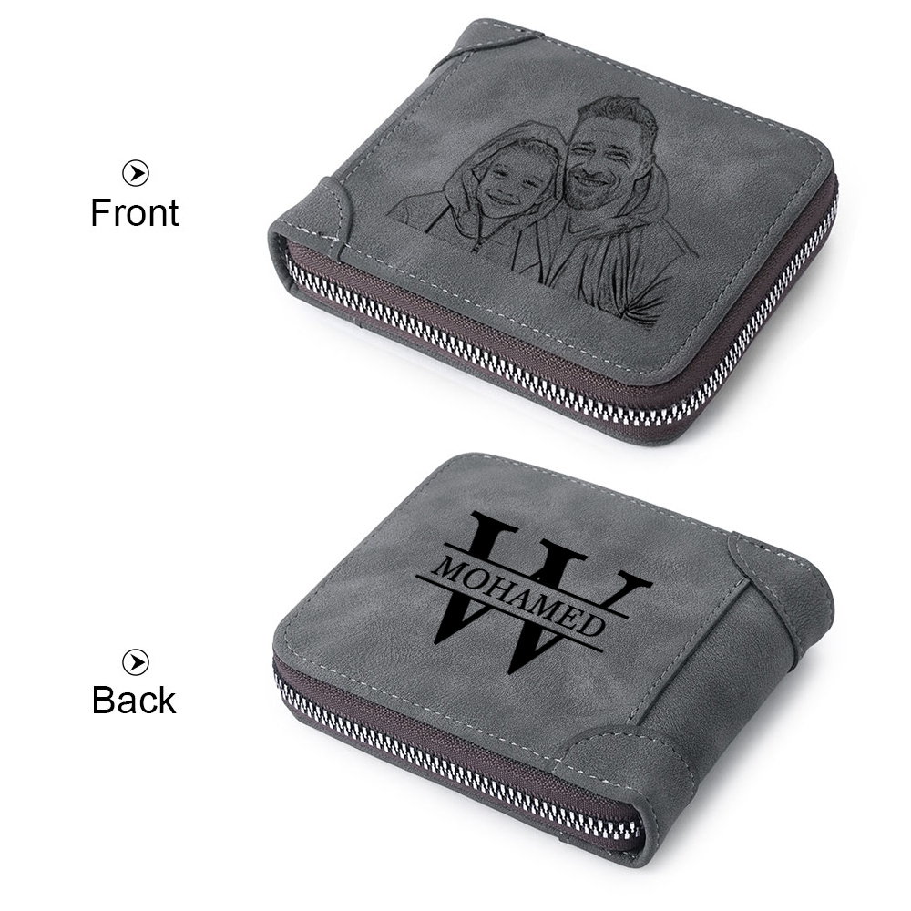 Personalised PU Leather Zip Wallet with Photo Engraving and Initials - Meaningful Gift for Dad | Jessemade