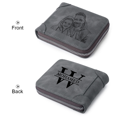Personalised PU Leather Zip Wallet with Photo Engraving and Initials - Meaningful Gift for Dad | Jessemade