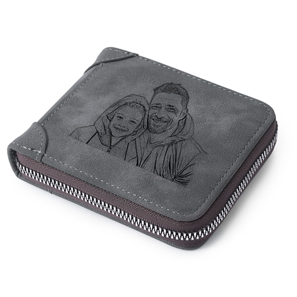 Personalised PU Leather Zip Wallet with Photo Engraving and Initials - Meaningful Gift for Dad | Jessemade