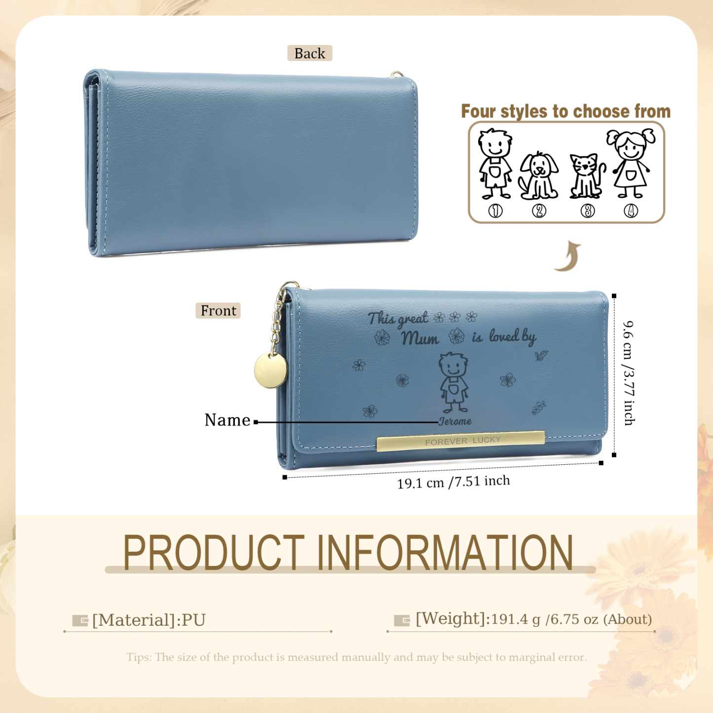 Personalised Women Leather Wallet Purse With Custom 1 Kid And Pet Name –“This Great Mum Is Loved By' - Mother's Day Presents For Mum | Jessemade