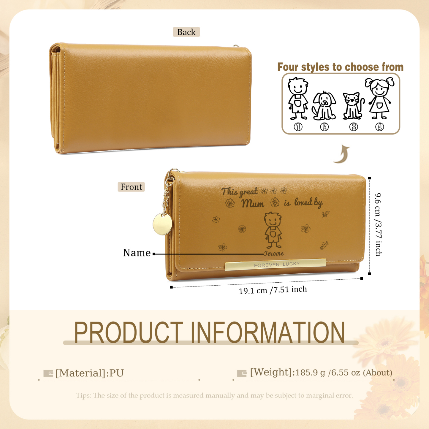 Personalised Women Leather Wallet Purse With Custom 1 Kid And Pet Name –“This Great Mum Is Loved By' - Mother's Day Presents For Mum | Jessemade