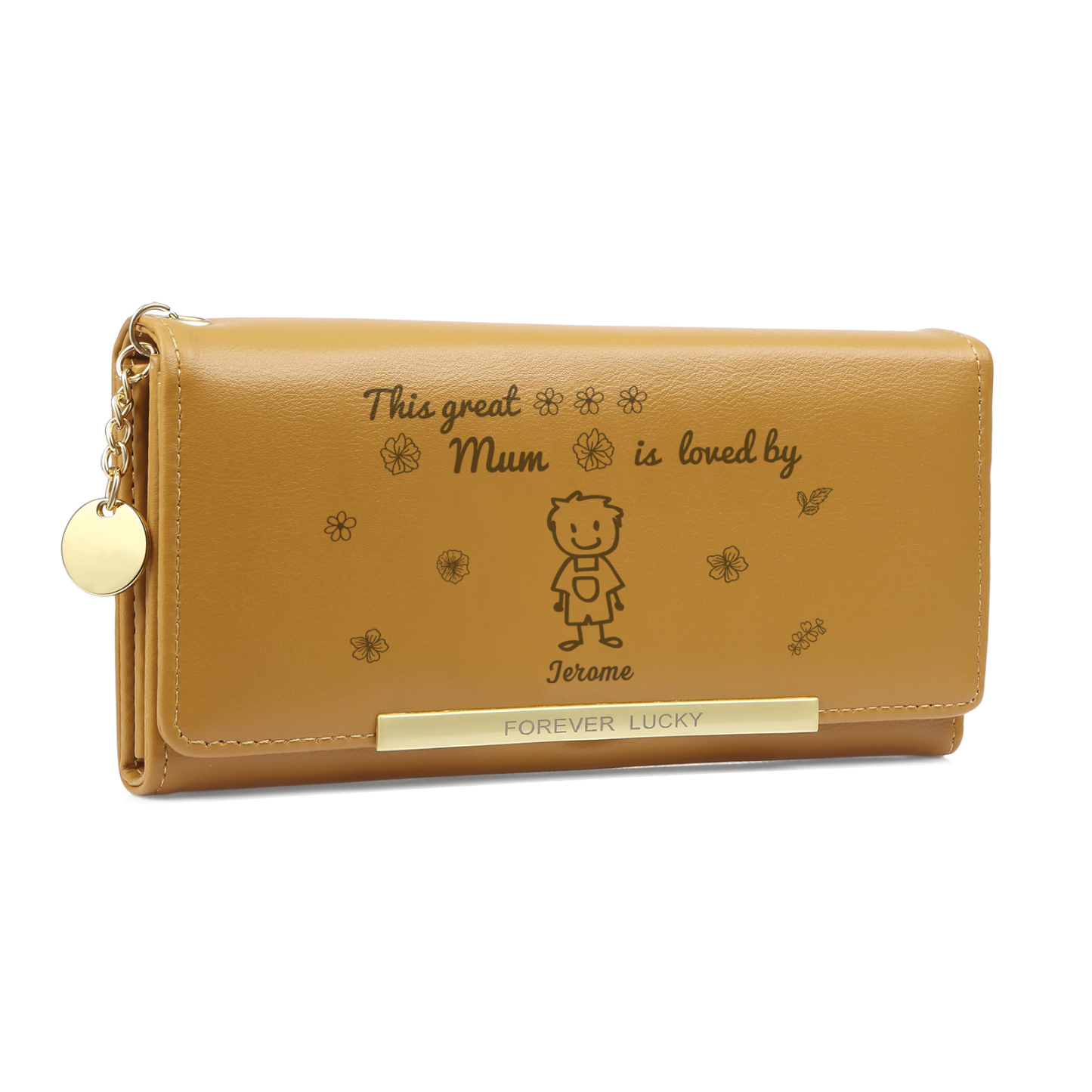 Personalised Women Leather Wallet Purse With Custom 1 Kid And Pet Name –“This Great Mum Is Loved By' - Mother's Day Presents For Mum | Jessemade