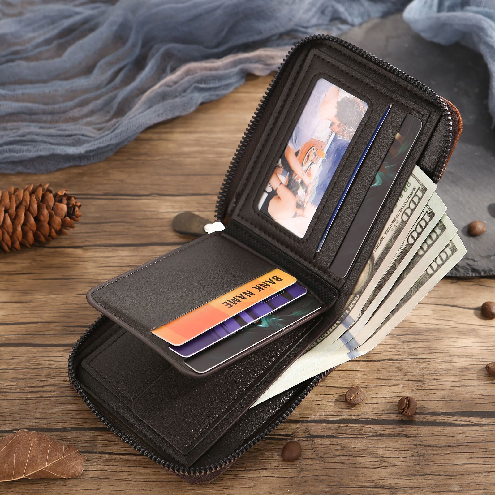 Personalised Engraved Photo Wallet for Men – Custom Family Gift with Zip Closure and Monogram | Jessemade