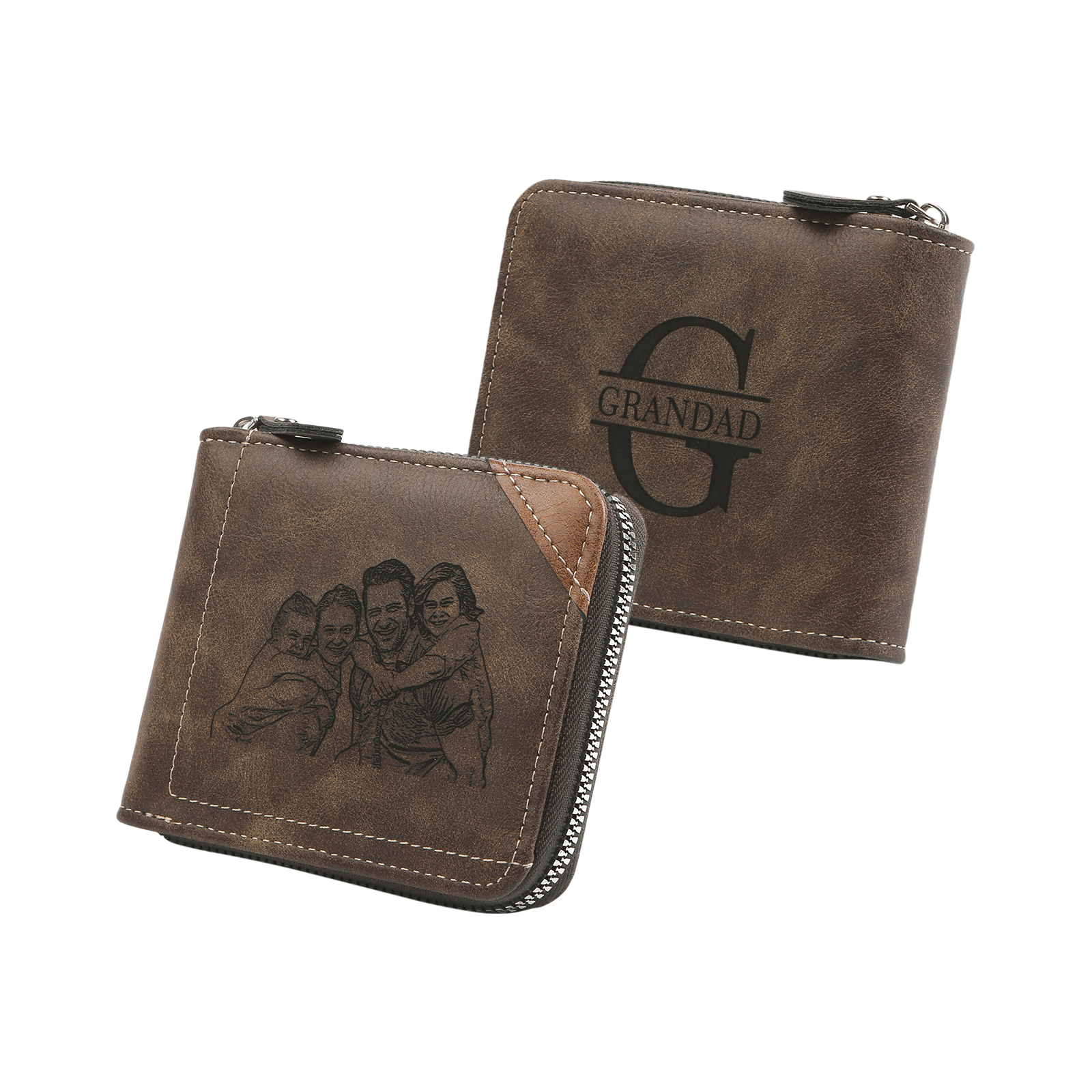 Personalised Engraved Photo Wallet for Men – Custom Family Gift with Zip Closure and Monogram | Jessemade