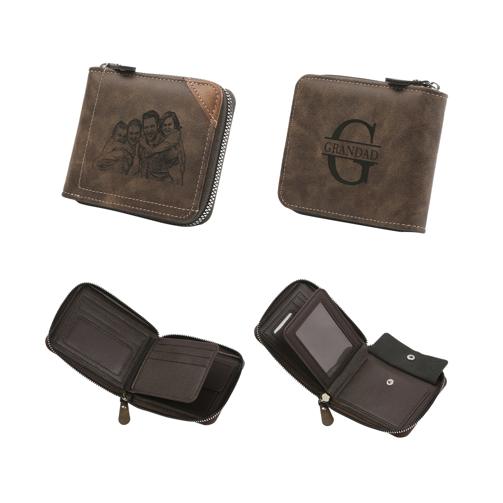 Personalised Engraved Photo Wallet for Men – Custom Family Gift with Zip Closure and Monogram | Jessemade