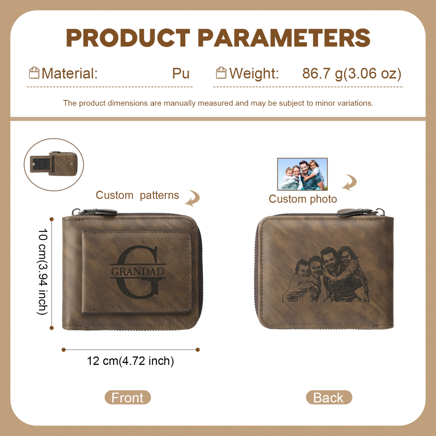 Personalised Leather Men's Wallet with Photo and Name Engraving – Gift for Dad/Husband | Jessemade