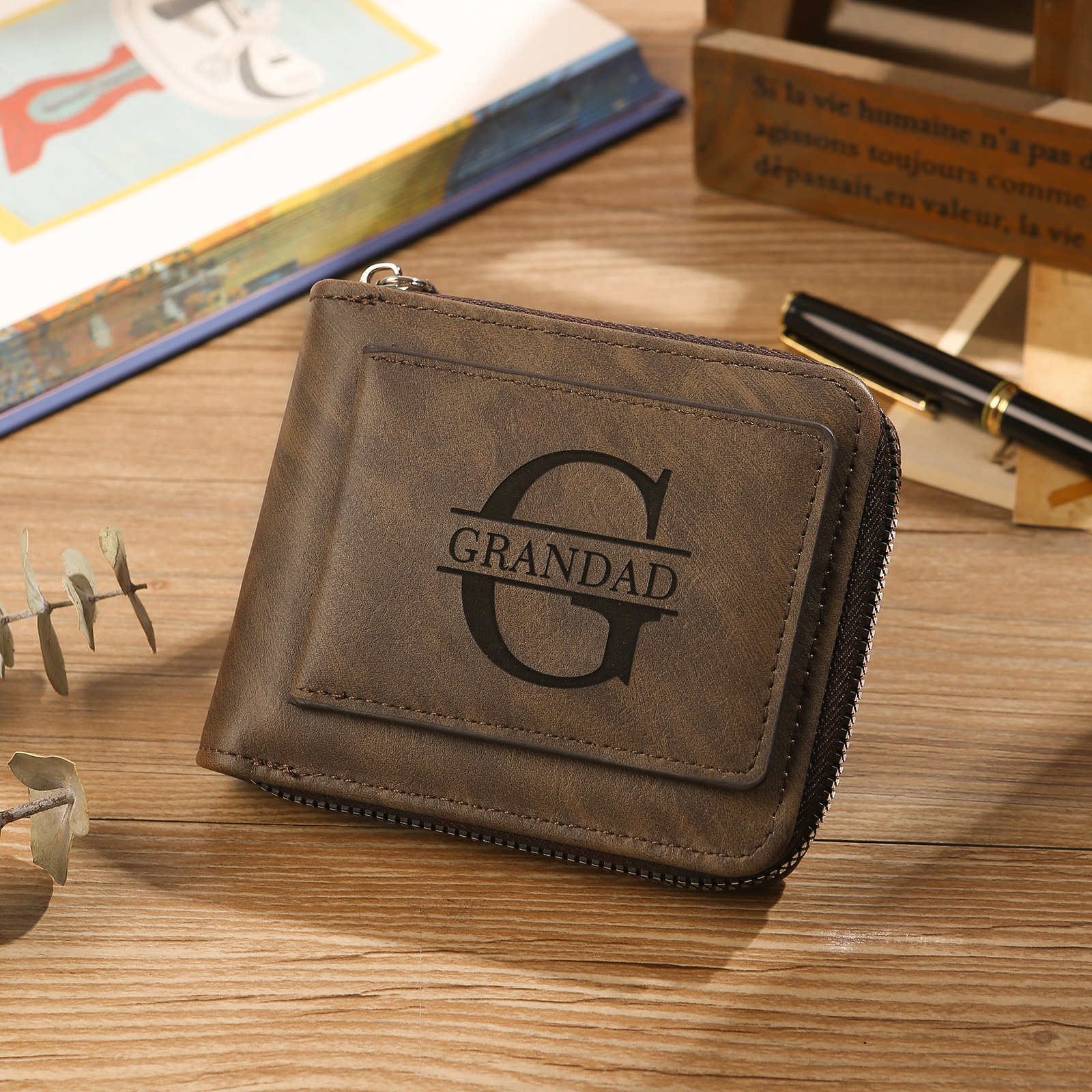 Personalised Leather Men's Wallet with Photo and Name Engraving – Gift for Dad/Husband | Jessemade