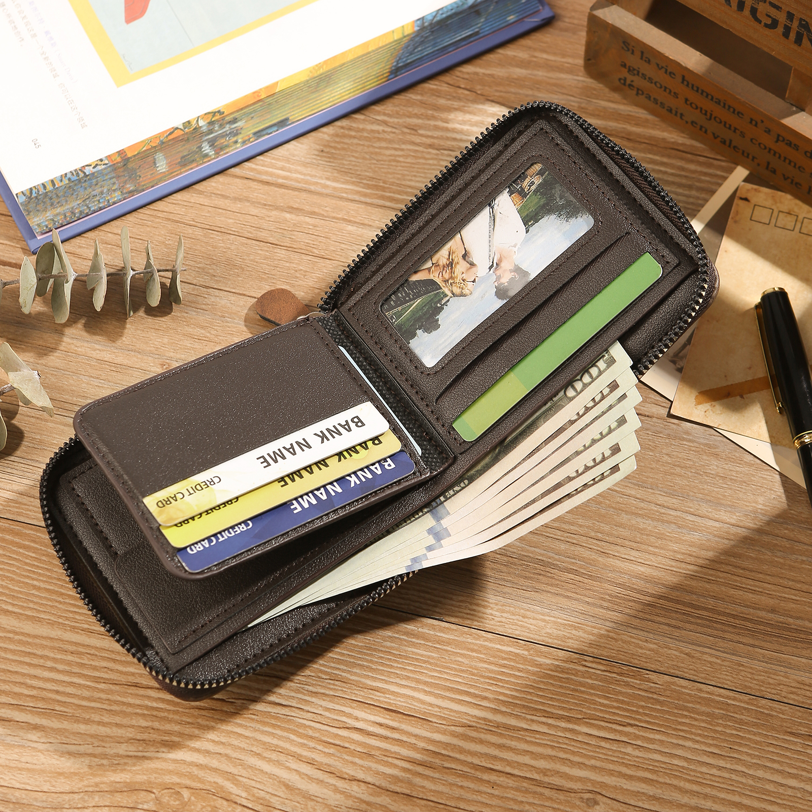 Personalised Leather Men's Wallet with Photo and Name Engraving – Gift for Dad/Husband | Jessemade