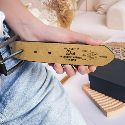 Personalised 4 Names Leather Belt, Custom Adjustable Man Belt Gift for Dad | Jessemade