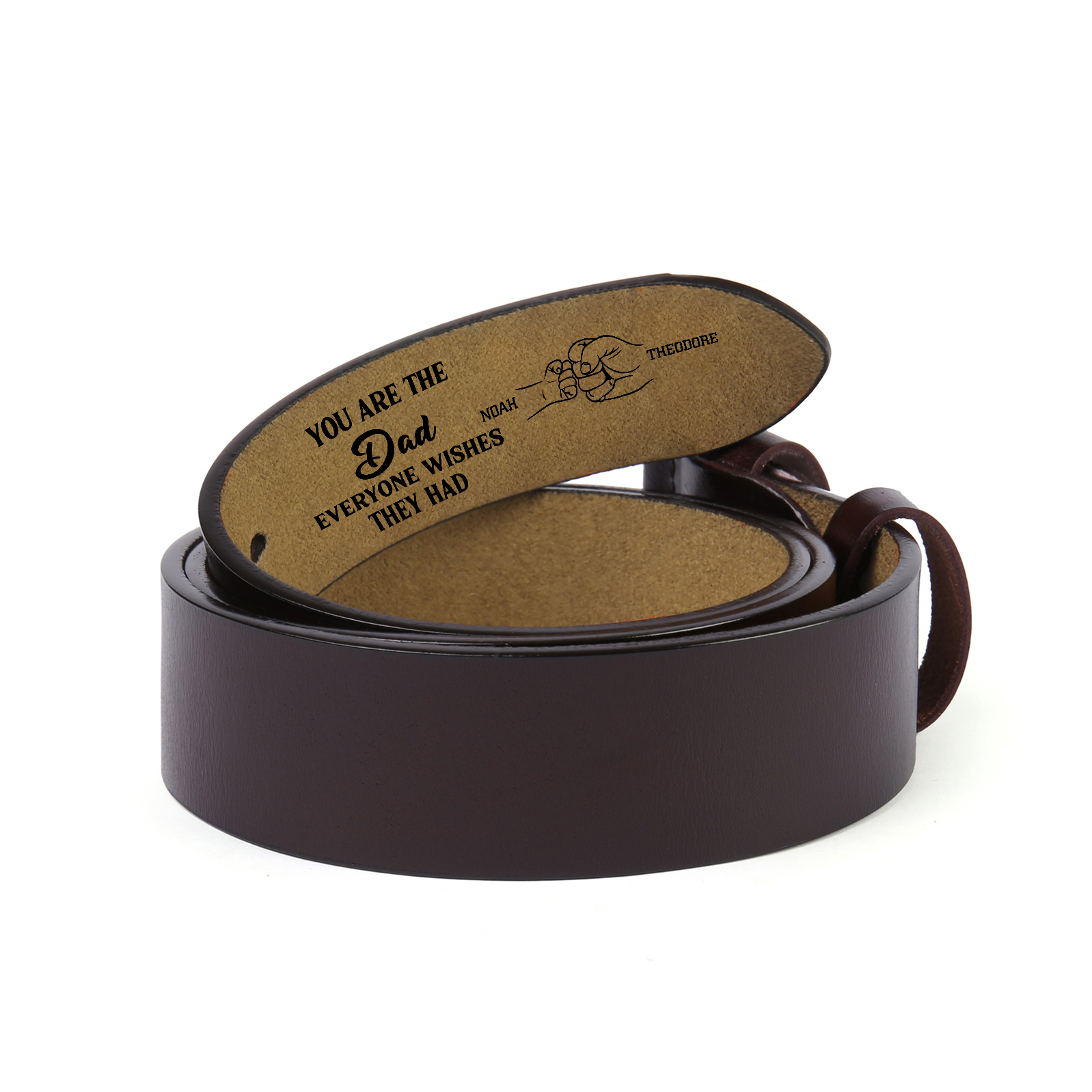 Personalised 2 Names Leather Belt, Custom Adjustable Man Belt Gift for Dad | Jessemade