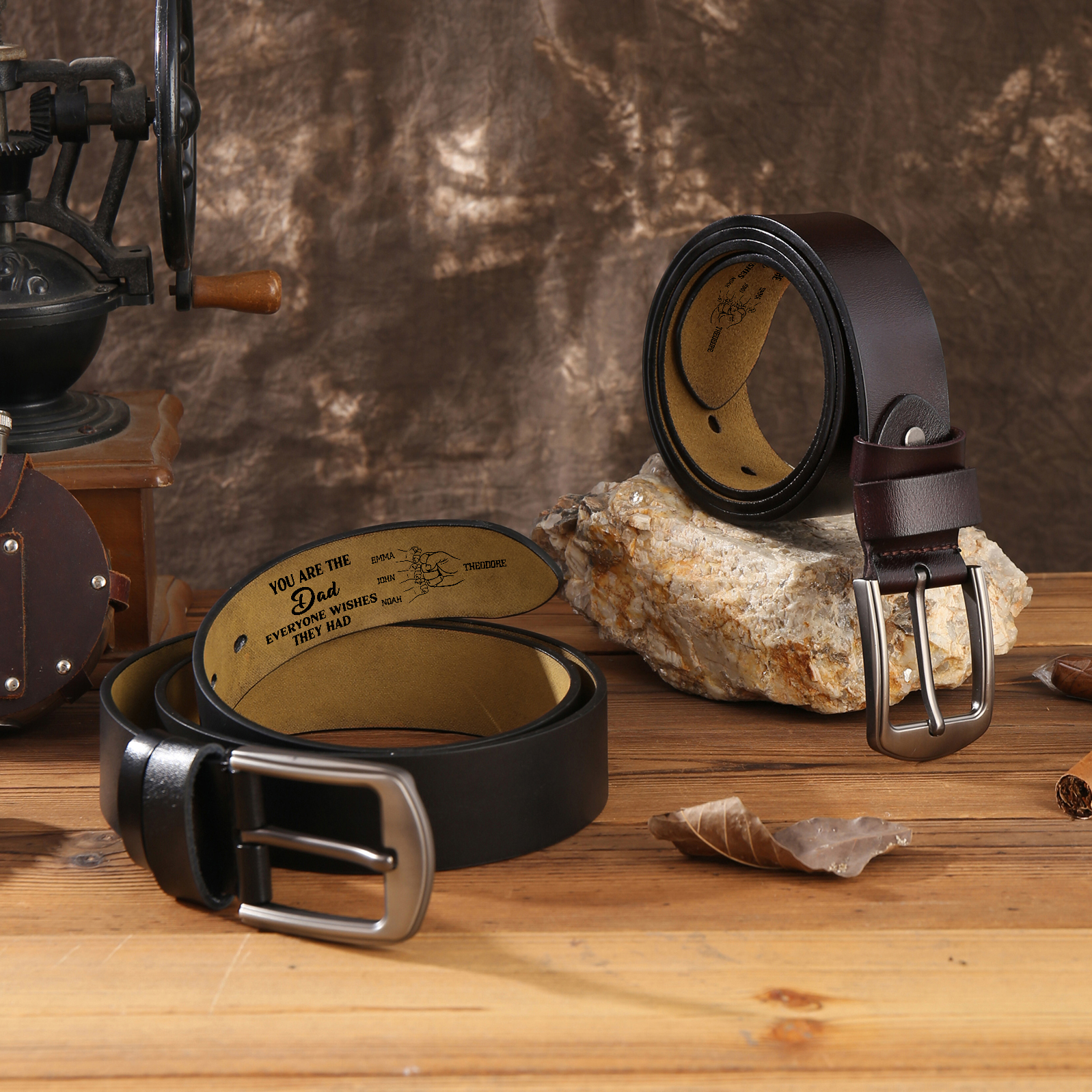 Personalised 4 Names Leather Belt, Custom Adjustable Man Belt Gift for Dad | Jessemade