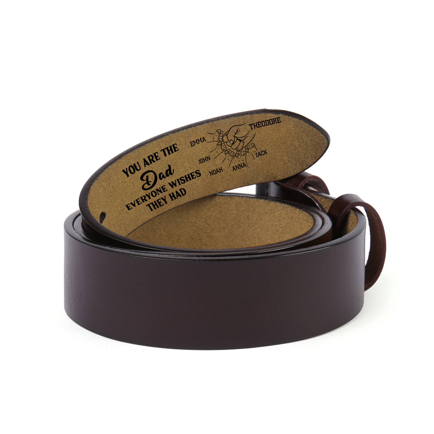 Personalised 6 Names Leather Belt, Custom Adjustable Man Belt Gift for Dad | Jessemade