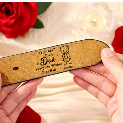 Personalised 1 Name Leather Belt, Custom Adjustable Man Belt Gift for Dad | Jessemade