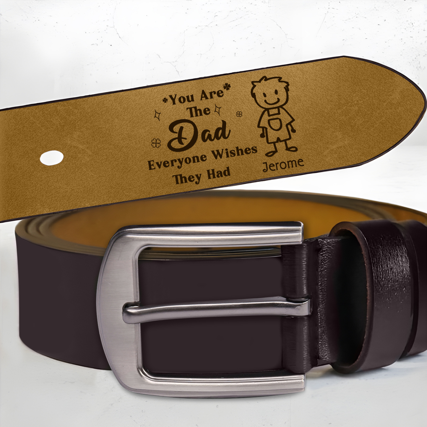 Personalised 1 Name Leather Belt, Custom Adjustable Man Belt Gift for Dad | Jessemade