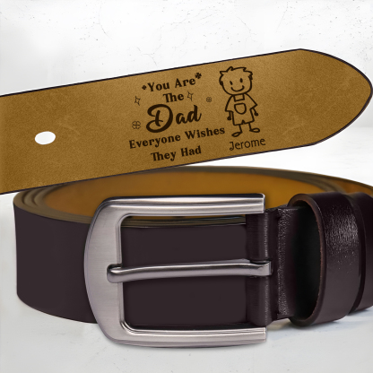 Personalised 1 Name Leather Belt, Custom Adjustable Man Belt Gift for Dad | Jessemade