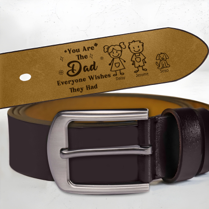 Personalised 3 Names Leather Belt, Custom Adjustable Man Belt Gift for Dad | Jessemade