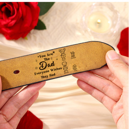 Personalised 4 Names Leather Belt, Custom Adjustable Man Belt Gift for Dad | Jessemade