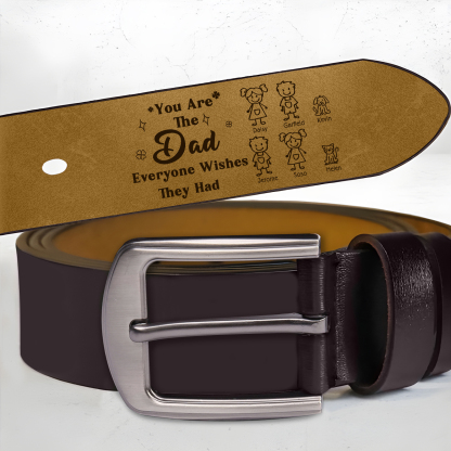 Personalised 6 Names Leather Belt, Custom Adjustable Man Belt Gift for Dad | Jessemade