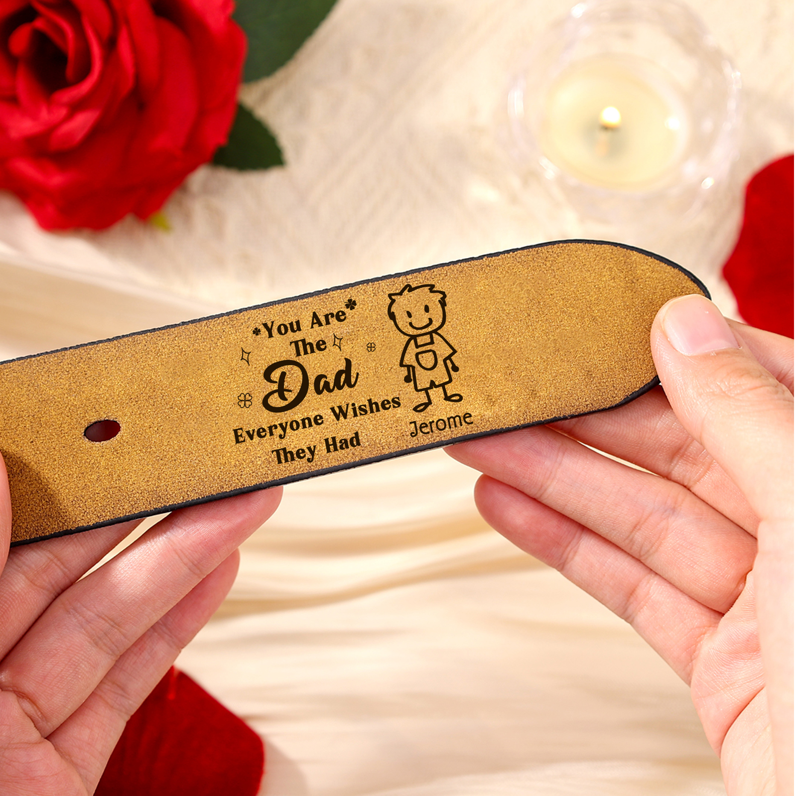 Personalised 1 Name Leather Belt, Custom Adjustable Man Belt Gift for Dad | Jessemade