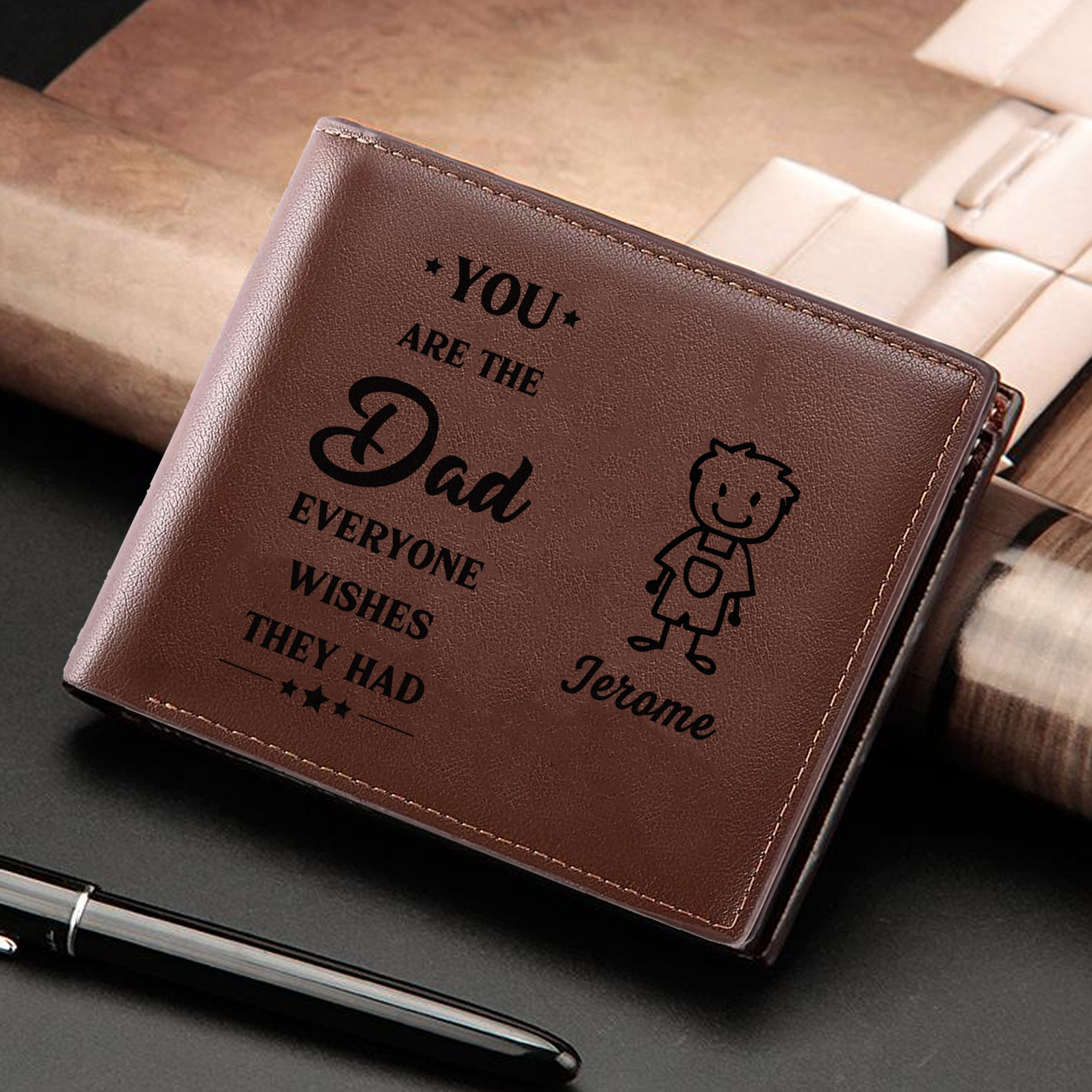 Engraved Wallet for Men – Custom Father’s Day Gift with Kids’ Name and Photo | Jessemade