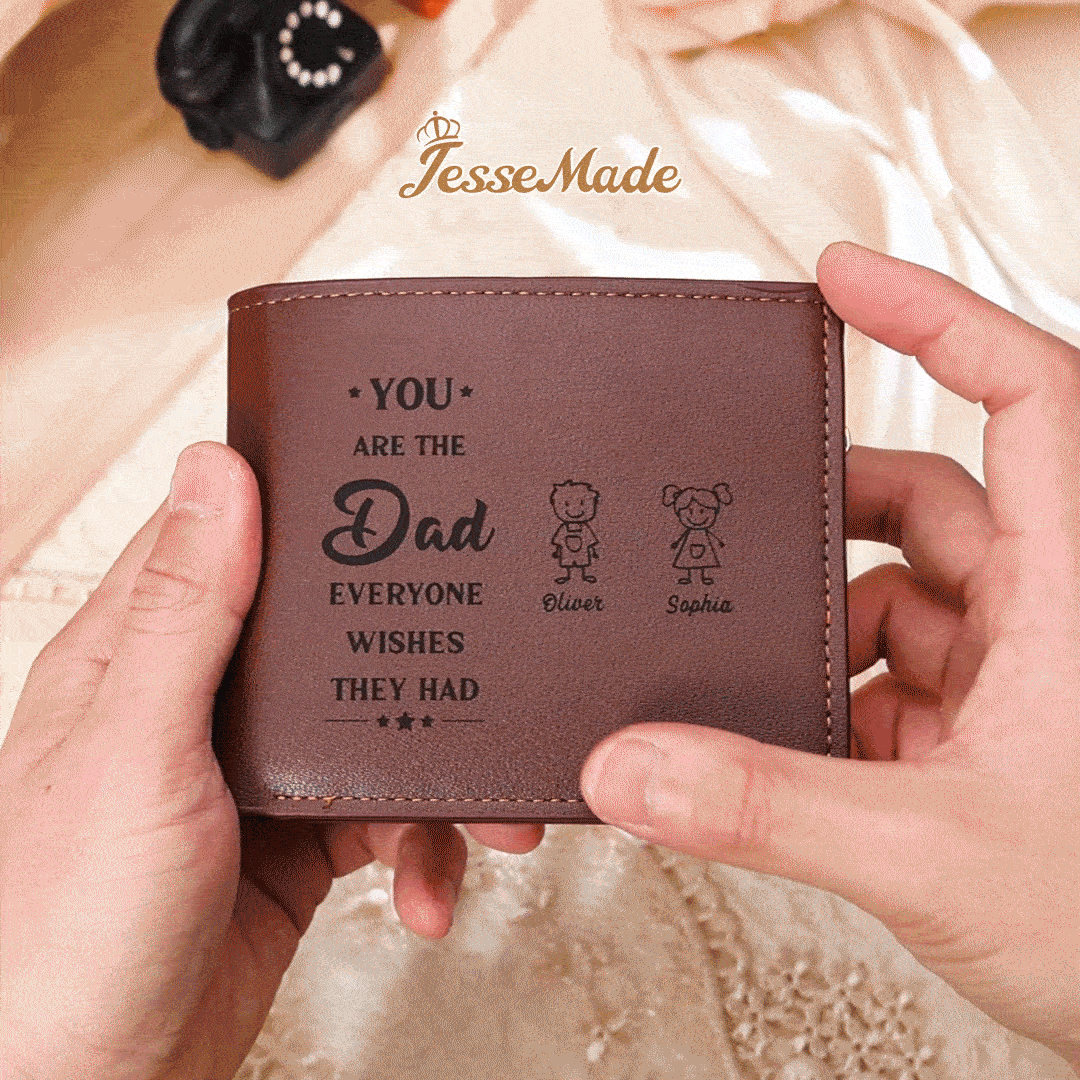 Personalised 3 Names Engraved Wallet for Men – Custom Father’s Day Gift with Kids’ Name and Photo | Jessemade