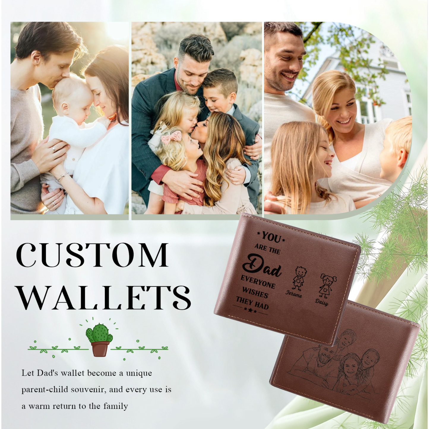 2 Names Engraved Wallet for Men – Custom Father’s Day Gift with Kids’ Name and Photo | Jessemade
