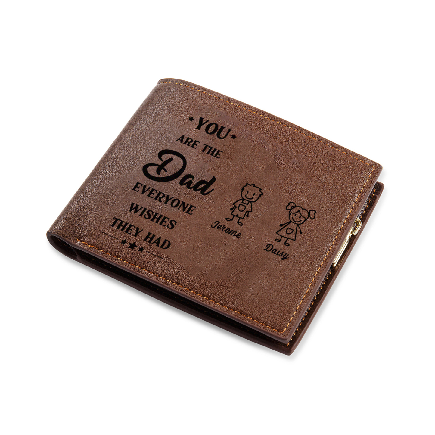 2 Names Engraved Wallet for Men – Custom Father’s Day Gift with Kids’ Name and Photo | Jessemade