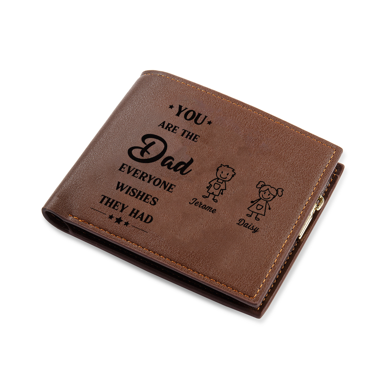 2 Names Engraved Wallet for Men – Custom Father’s Day Gift with Kids’ Name and Photo | Jessemade