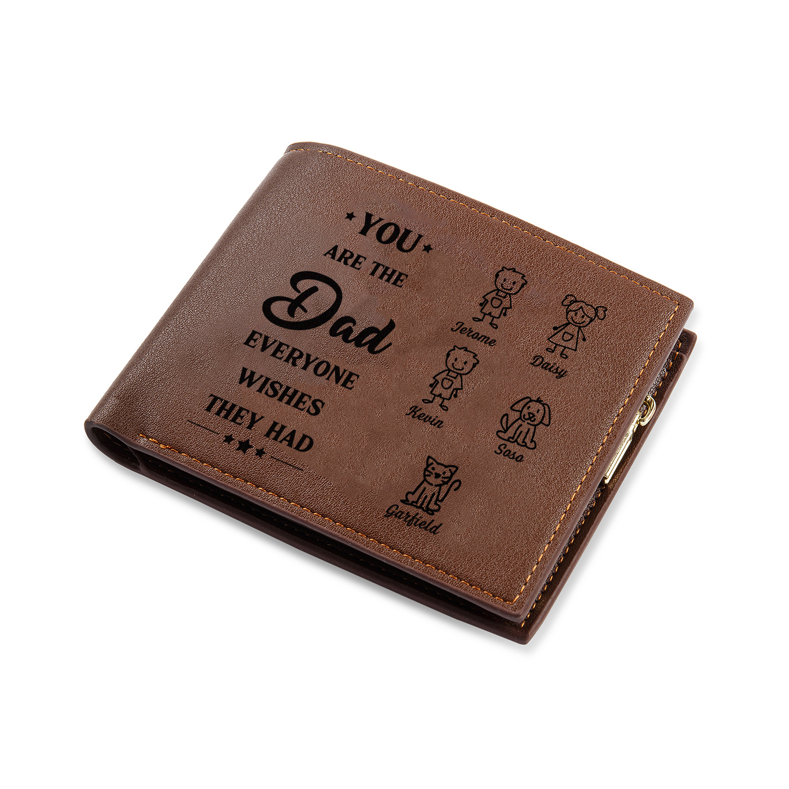 5 Names Engraved Wallet for Men – Custom Father’s Day Gift with Kids’ Name and Photo | Jessemade