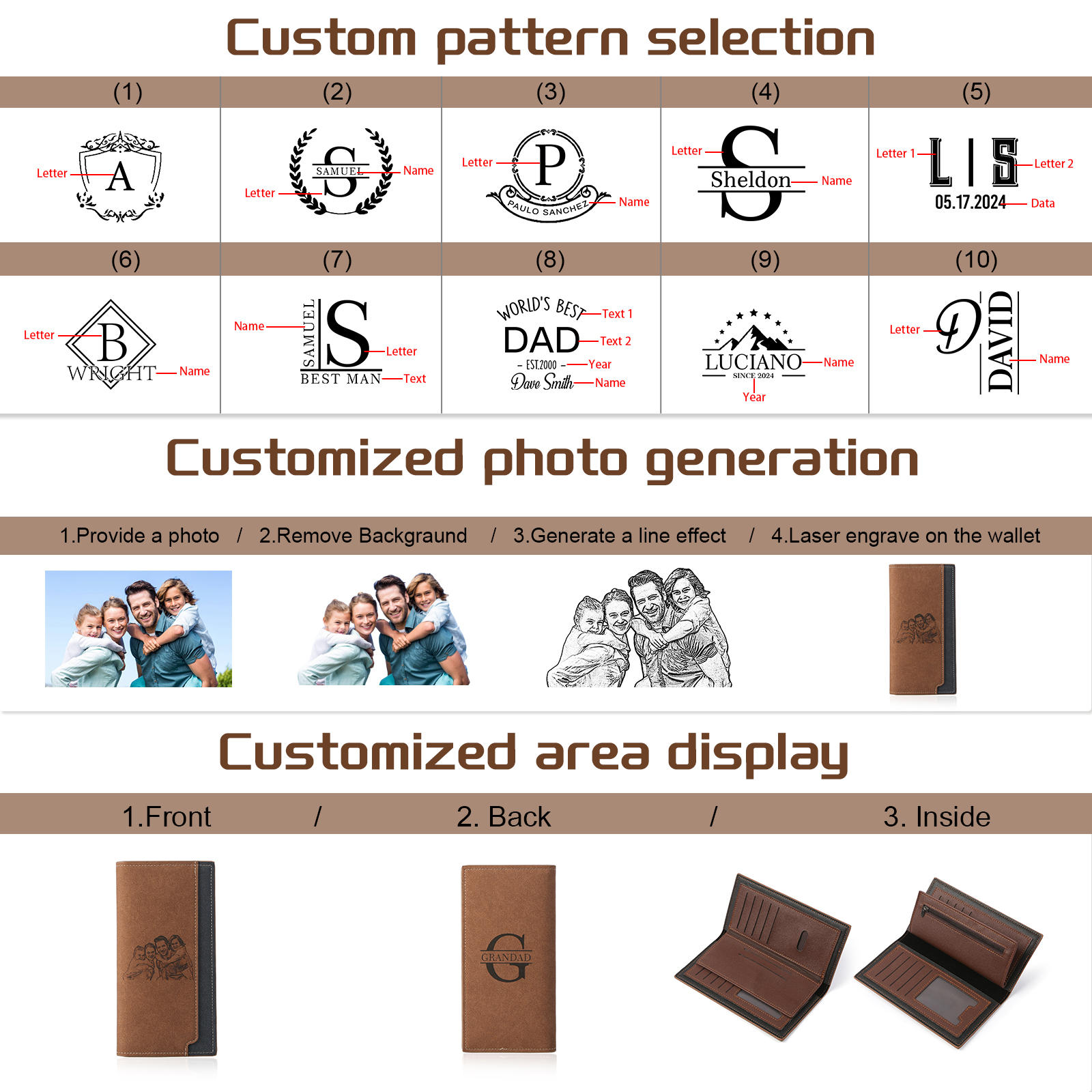 Personalised Men's Long Wallet – Custom Photo and Name Engraving with RFID Protection | Jessemade