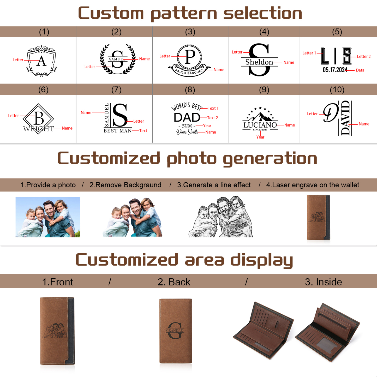 Personalised Men's Long Wallet – Custom Photo and Name Engraving with RFID Protection | Jessemade