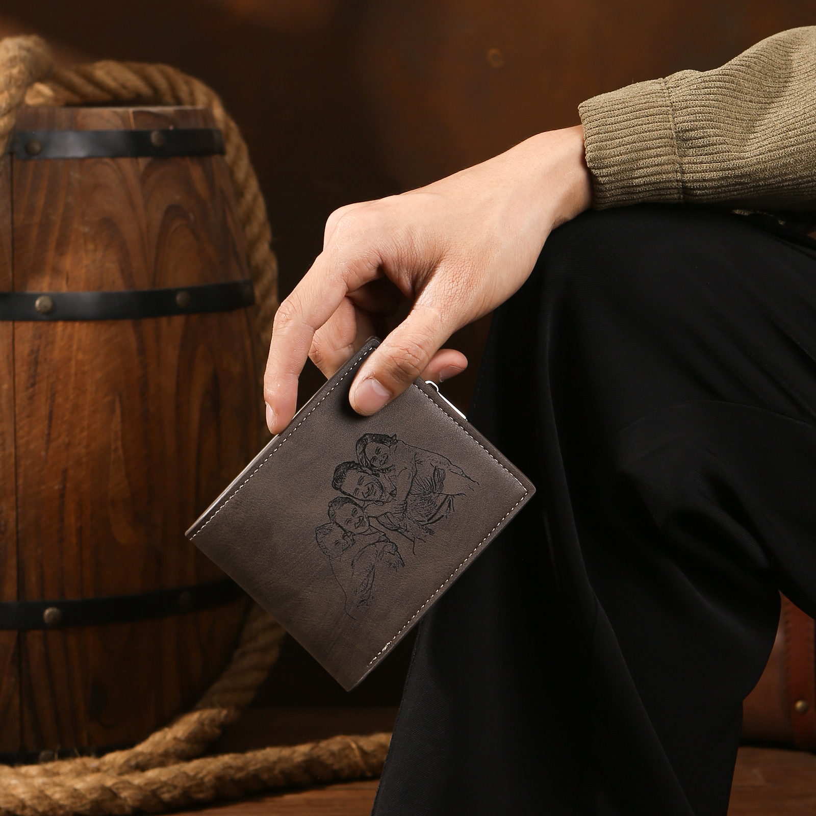 Custom Men’s Wallet – Short Bifold Style with Photo & Name Personalisation + RFID Blocking | Jessemade