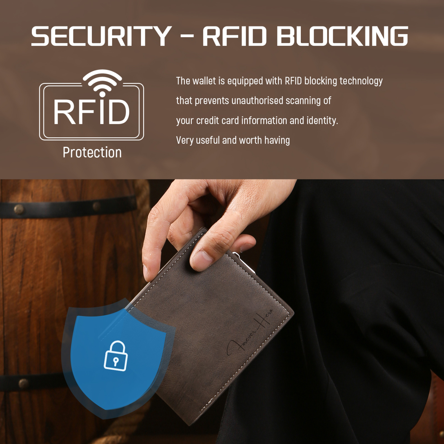 Custom Men’s Wallet – Short Bifold Style with Photo & Name Personalisation + RFID Blocking | Jessemade