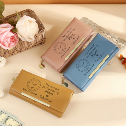 Personalised Women's Wallet with Custom Photo  – PU Leather Ladies Purse in Blue & Pink & Yellow Mother's Day Gift for Mum/Nan | Jessemade