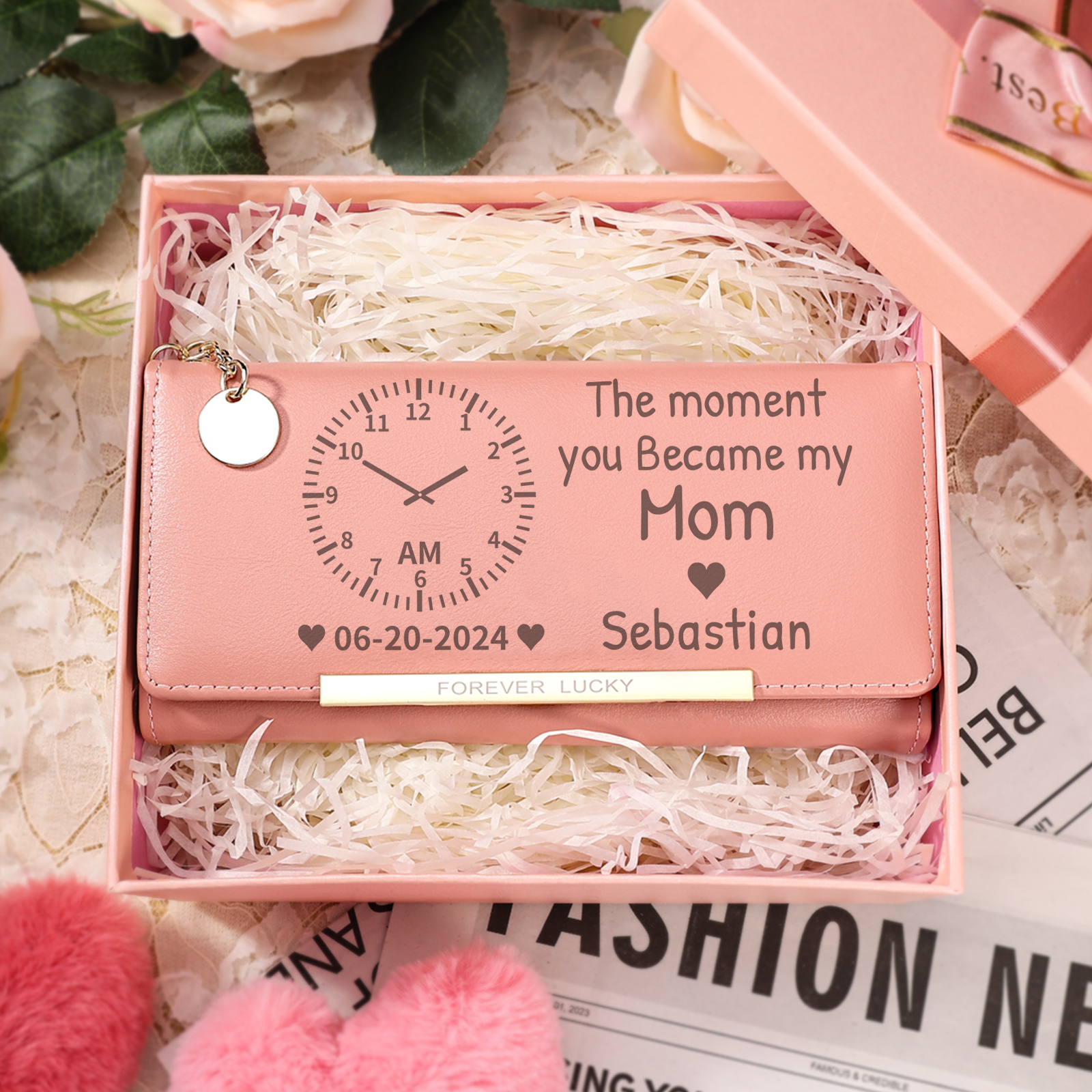 Personalised Women's Wallet with Custom Photo  – PU Leather Ladies Purse in Blue & Pink & Yellow Mother's Day Gift for Mum/Nan | Jessemade