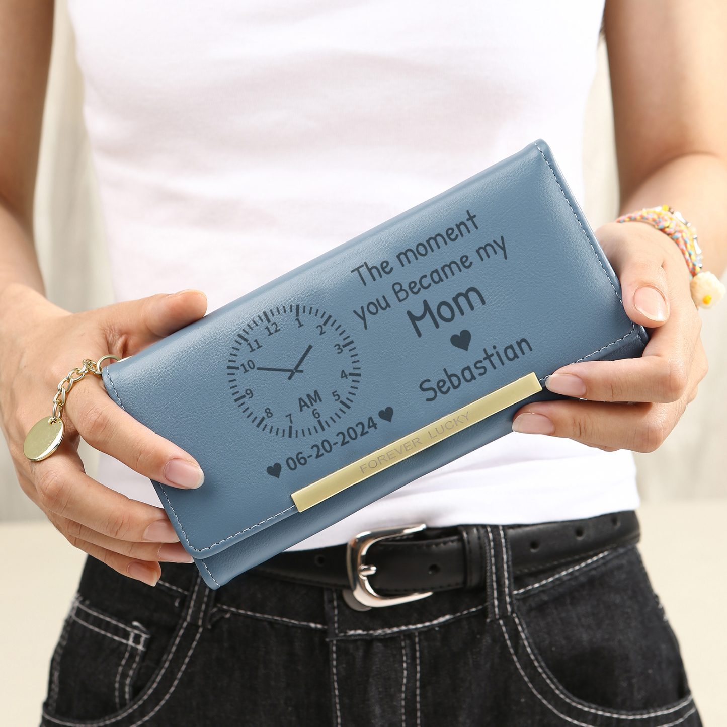 Personalised Women's Wallet with Custom Photo  – PU Leather Ladies Purse in Blue & Pink & Yellow Mother's Day Gift for Mum/Nan | Jessemade