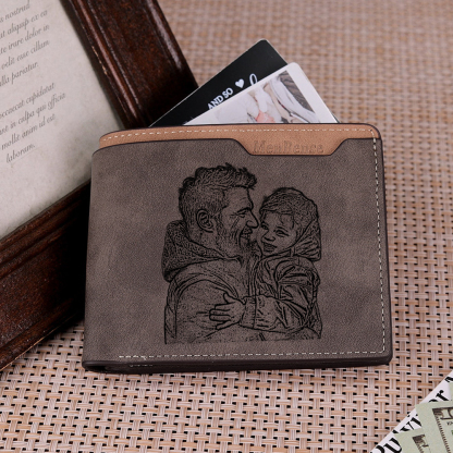 Custom Engraved Men’s Leather Wallet – Personalized with Photo, Name, 