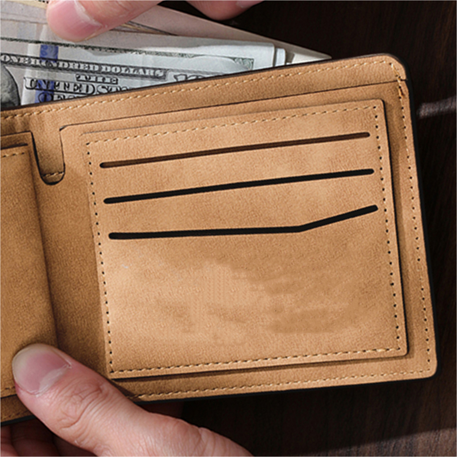 Custom Engraved Men’s Leather Wallet – Personalized with 1 Photo, Name, Initial, and Date | Jessemade