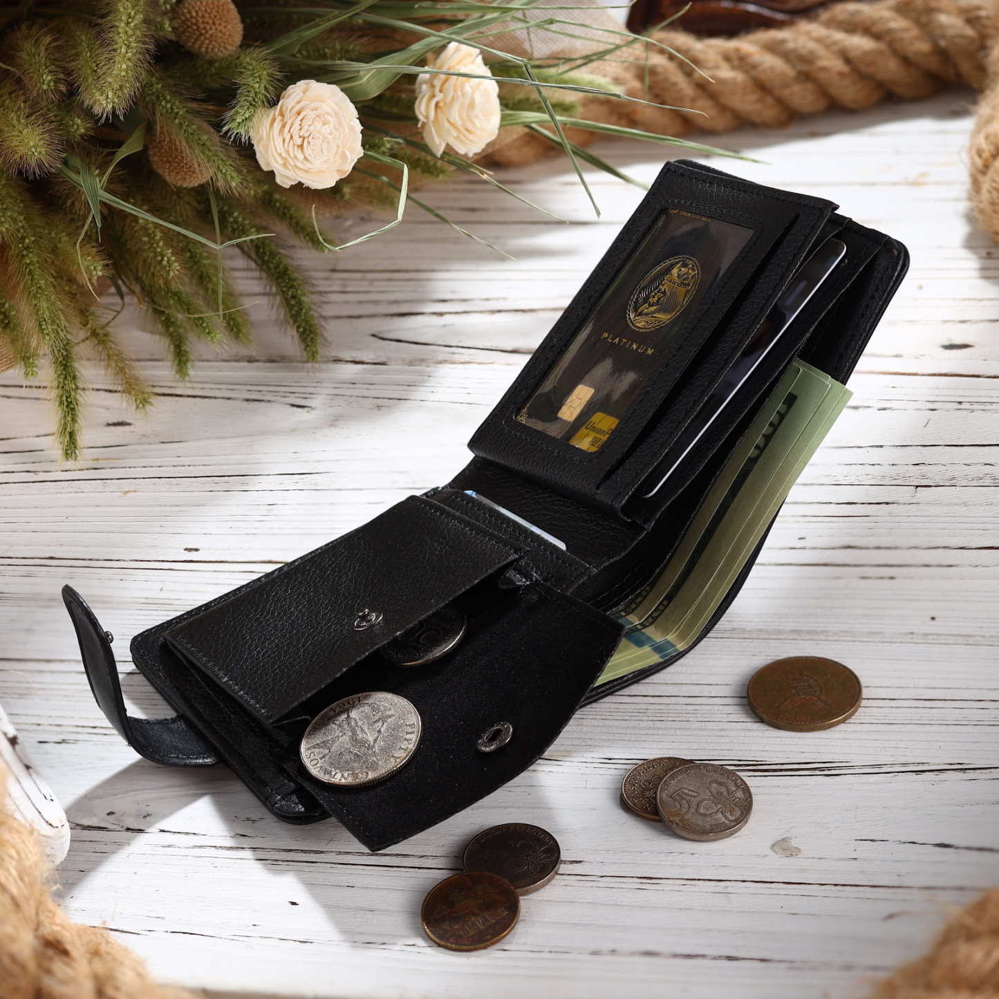 Personalised Wallet for Men with Name & Photo – Premium PU Leather Wallet with Coin Pouch – Ideal Father’s Day Gift | Jessemade