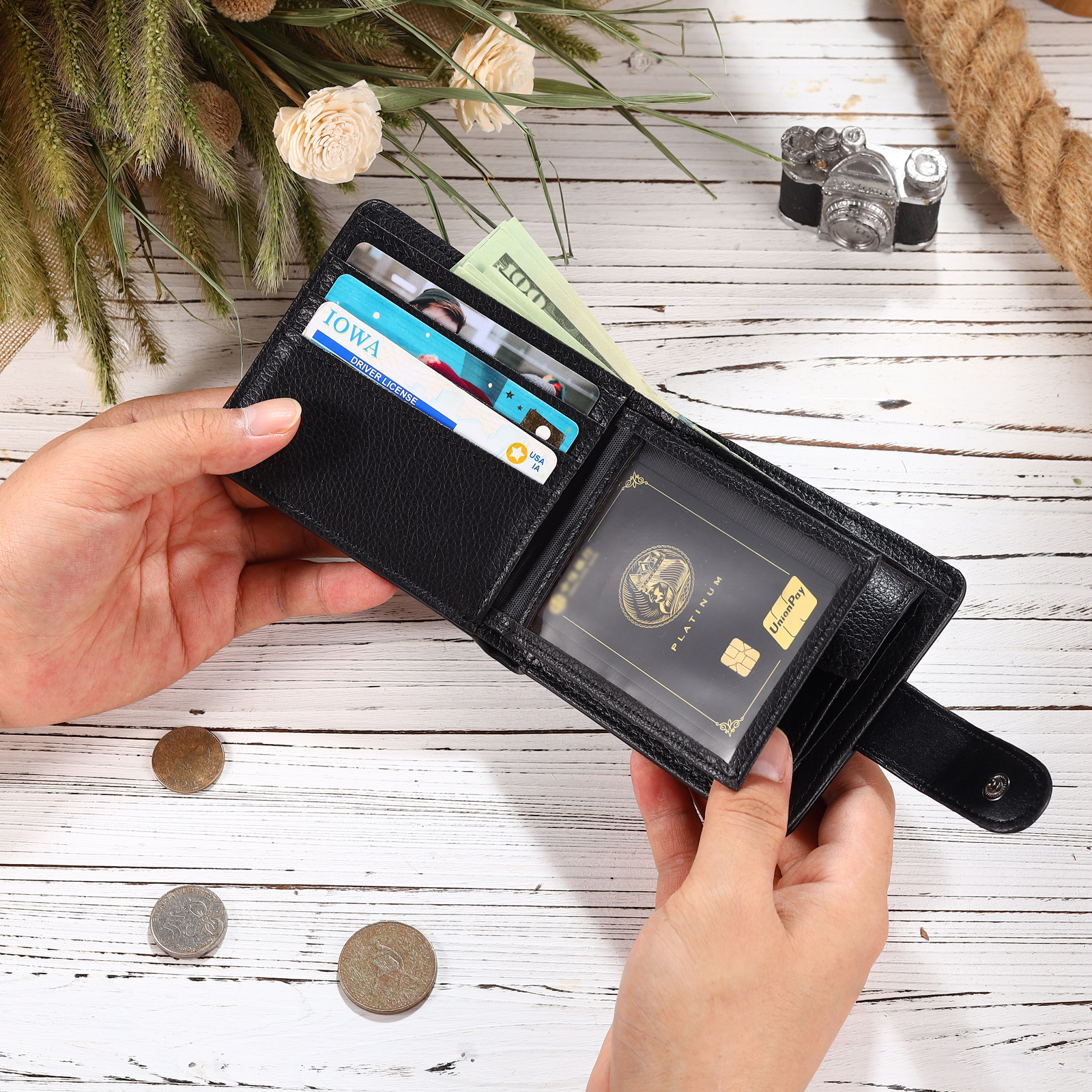 Personalised Wallet for Men with Name & Photo – Premium PU Leather Wallet with Coin Pouch – Ideal Father’s Day Gift | Jessemade