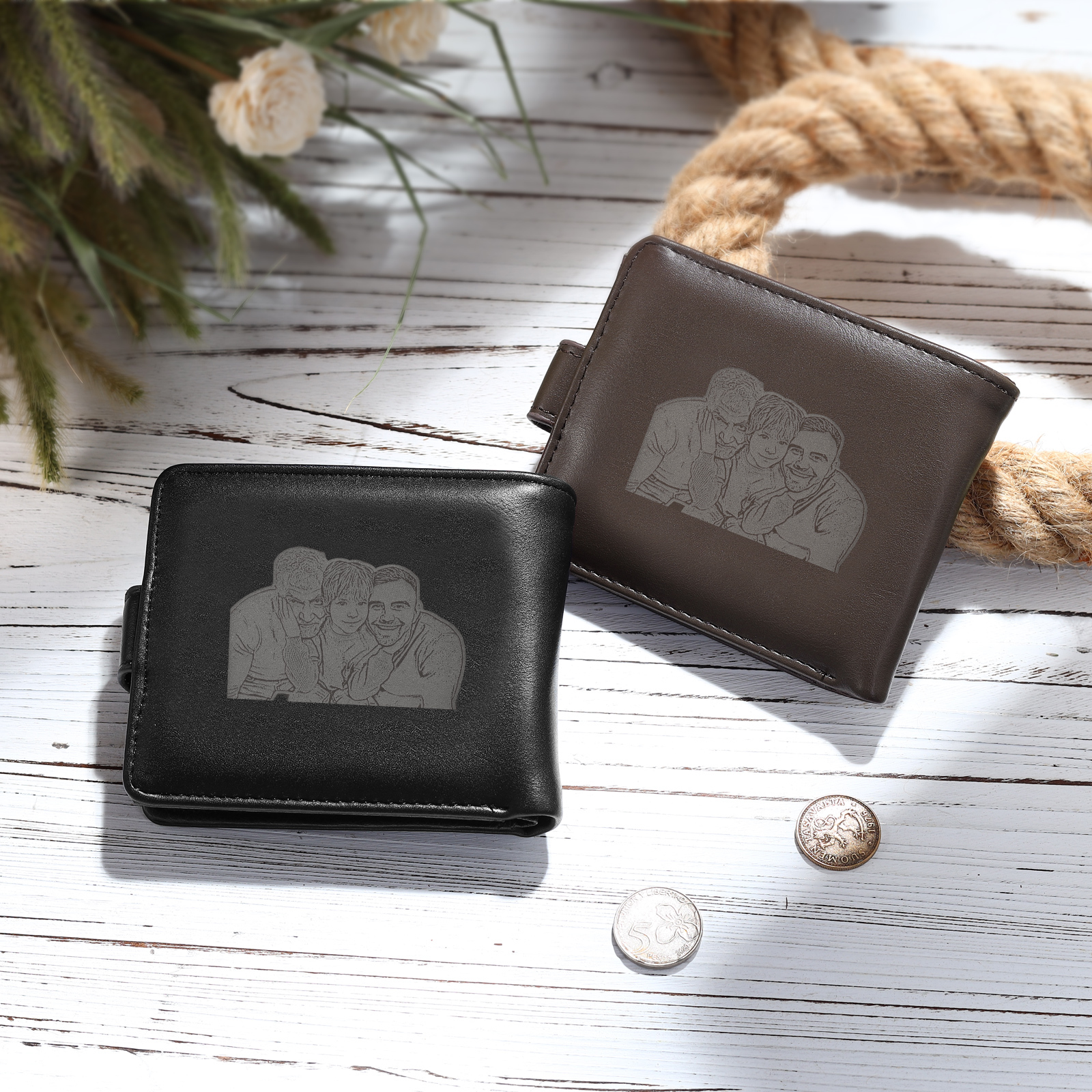 Personalised Wallet for Men with Name & Photo – Premium PU Leather Wallet with Coin Pouch – Ideal Father’s Day Gift | Jessemade