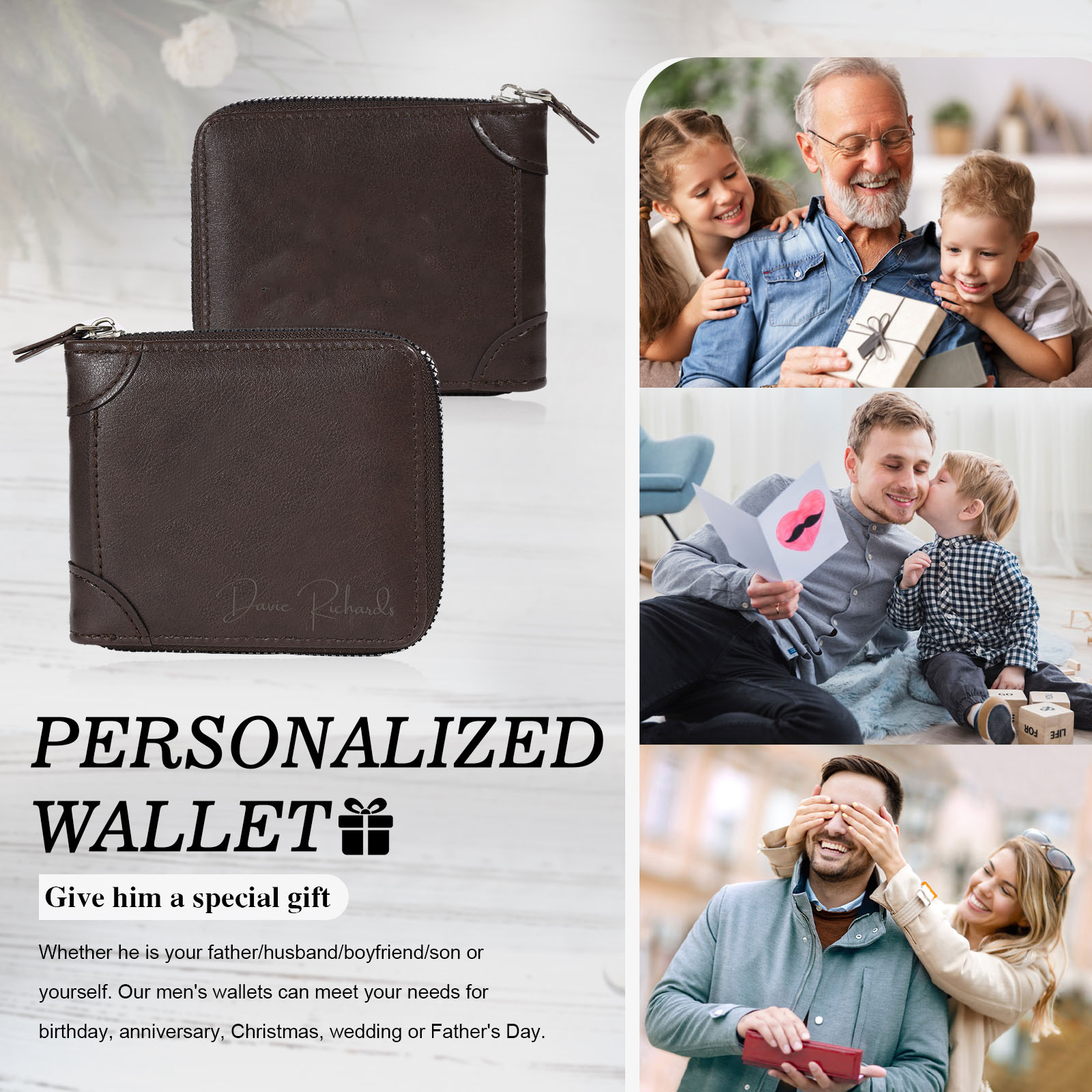 Personalised Wallet for Men with Name – Elegant Men's Gift for Father's Day, Birthday, or Anniversary | Jessemade