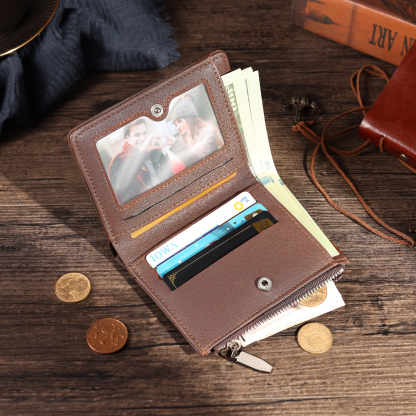 2 Names-Personalised Doll Customized Leather Men's Wallet Customized Name Folding Wallet With Gift Box for Dad